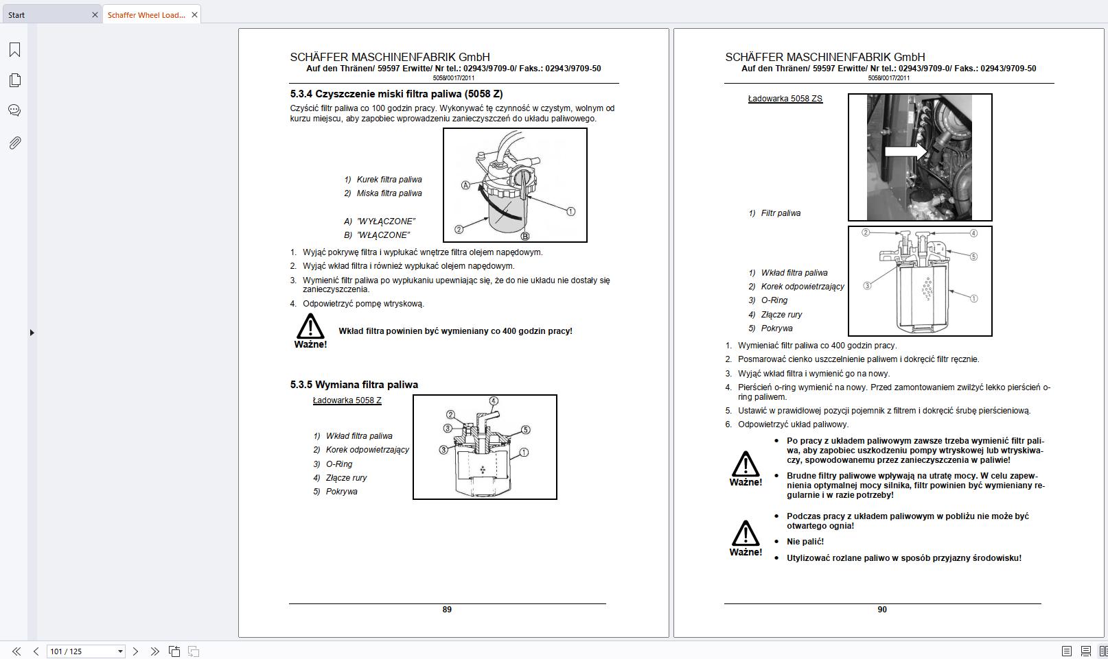 Schaffer Wheel Loader 5058Z 5058ZS Operation Service Manual PL (2)