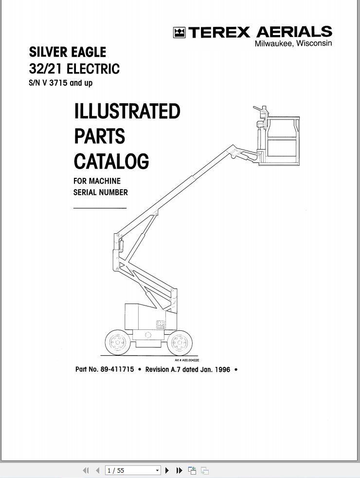 Simon Articulated Boom Lift 32 21 ELECTRIC Parts Manual 89 411715 (1)