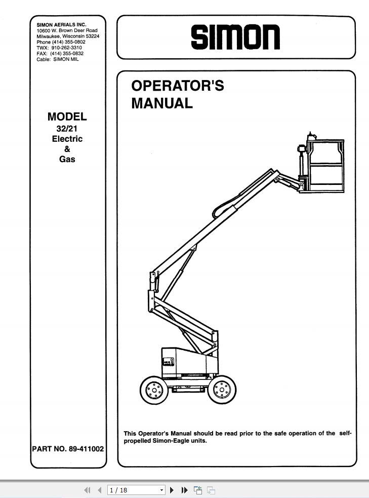 Simon Articulated Boom Lift 32 21 Operators Manual 89 411002 (1)