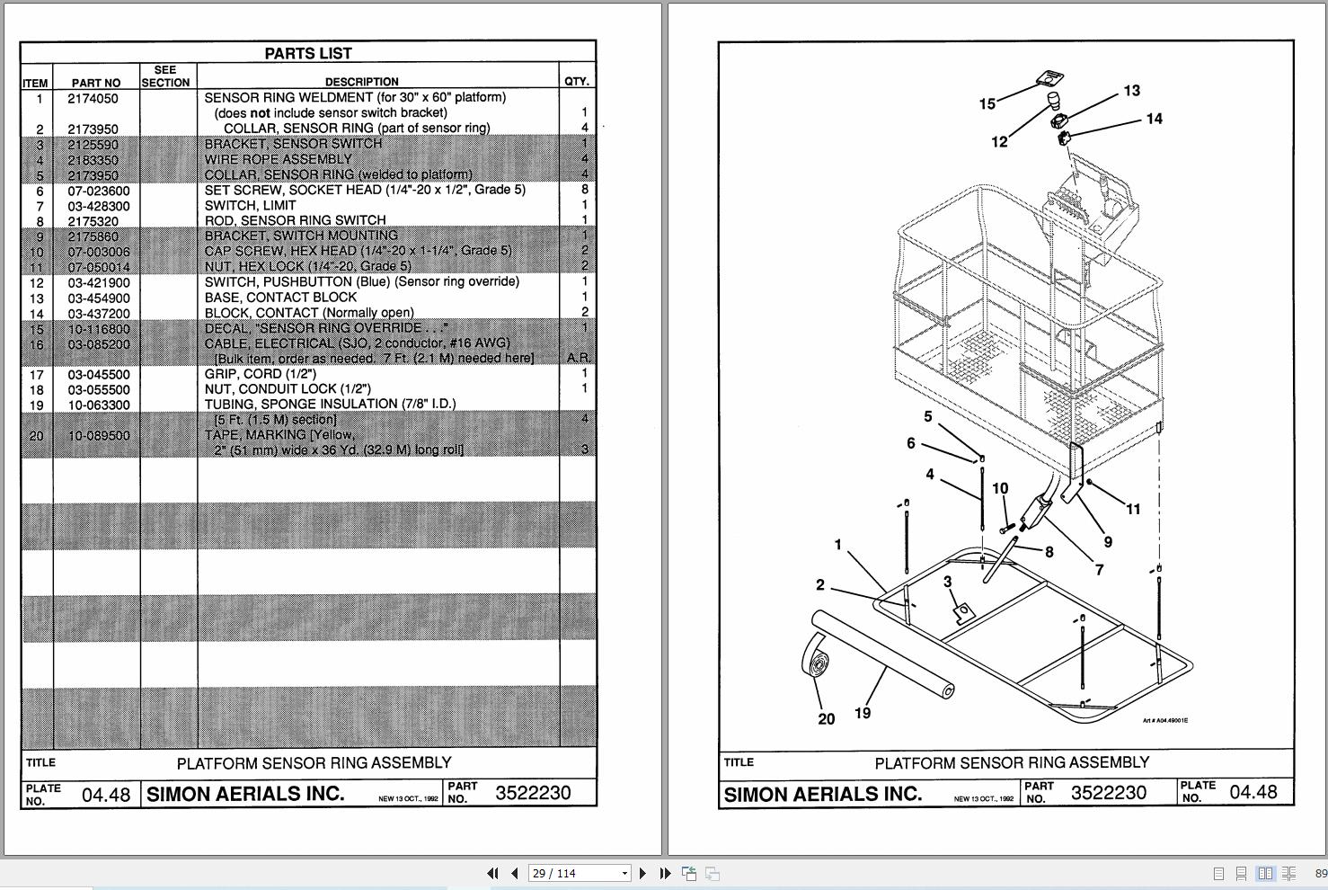 Simon Articulated Boom Lift 32 21 Parts Manual 89 411525 (2)