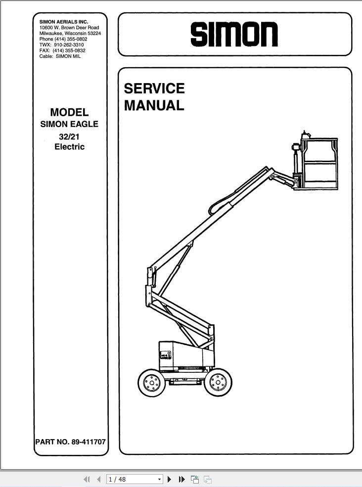 Simon Articulated Boom Lift 32 21 Service Manual 89 411707 (1)