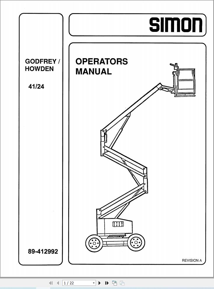 Simon Articulated Boom Lift 41 24 Operators Manual 89 411292 (1)