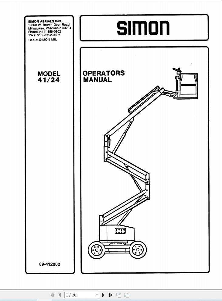 Simon Articulated Boom Lift 41 24 Operators Manual 89 412002 (1)