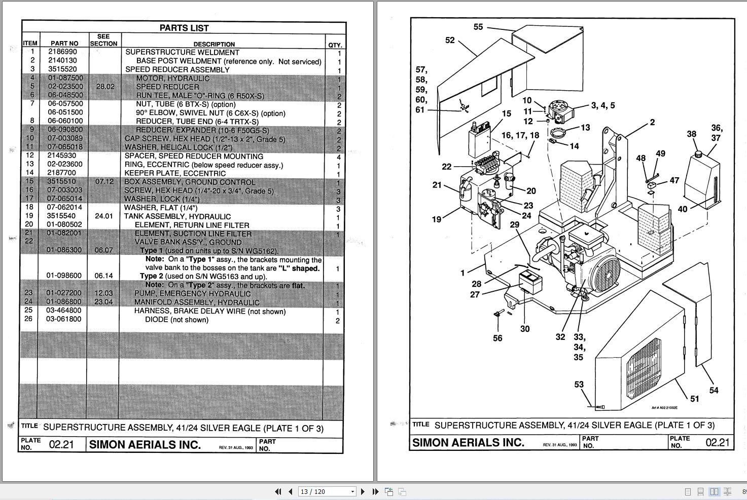 Simon Articulated Boom Lift 41 24 Parts Manual 89 412525 (2)