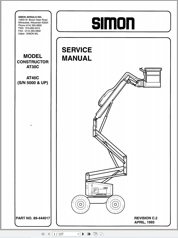 Simon Articulated Boom Lift AT30C AT40C Service Manual 89 444017 1 (1)