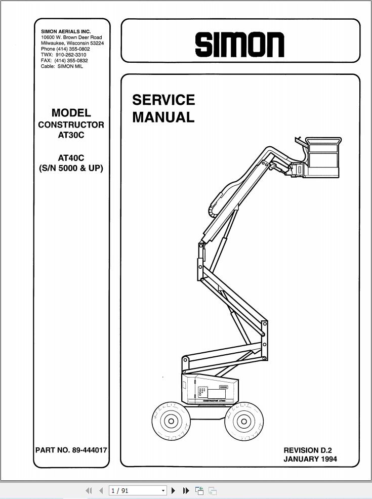 Simon Articulated Boom Lift AT30C AT40C Service Manual 89 444017 2 (1)