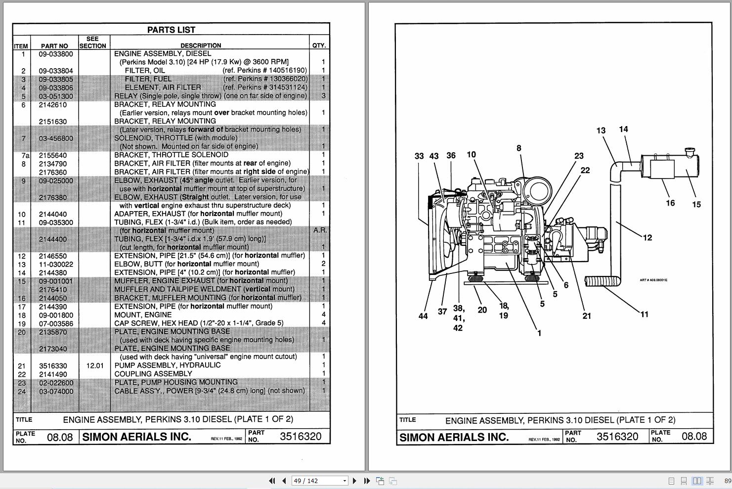 Simon Articulated Boom Lift AT30C Parts Manual 89 443005 (2)