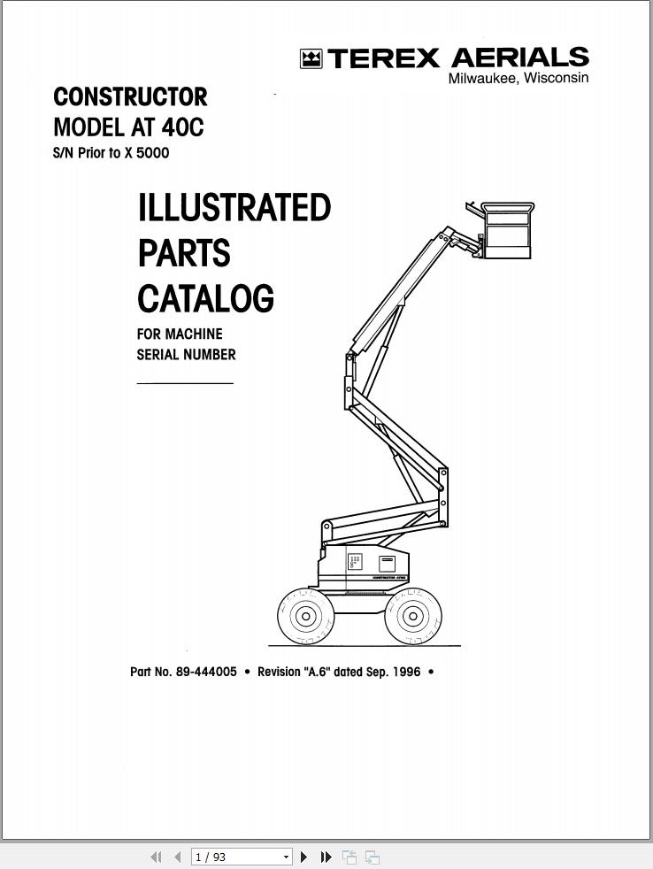 Simon Articulated Boom Lift AT40C Parts Manual 89 444005 (1)
