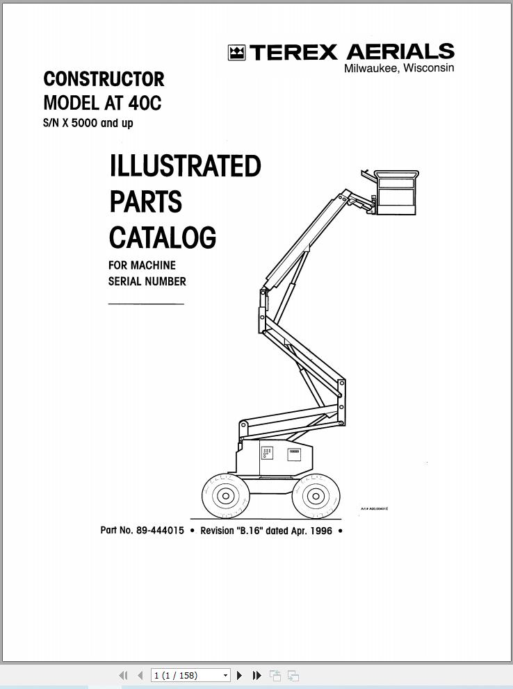 Simon Articulated Boom Lift AT40C Parts Manual 89 444015 (1)