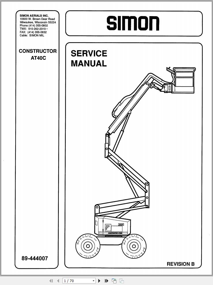 Simon Articulated Boom Lift AT40C Service Manual 89 444007 Revision B (1)