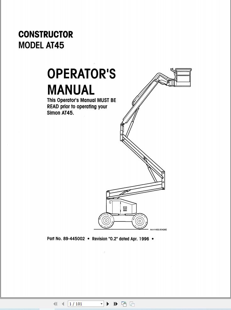 Simon Articulated Boom Lift AT45 Operators Manual 89 445002 (1)
