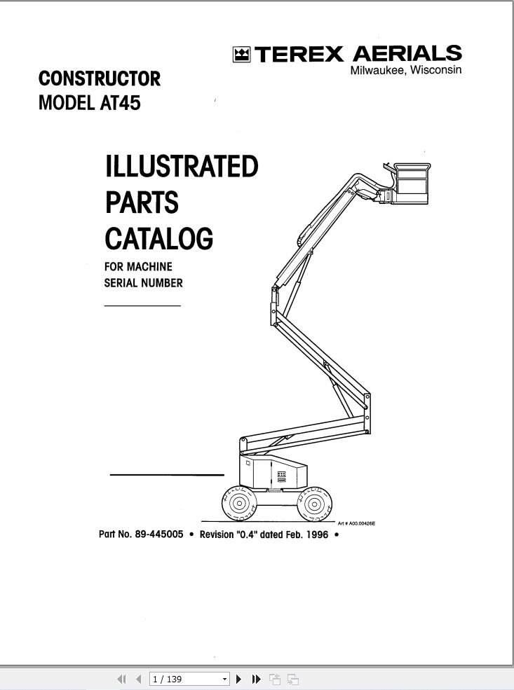 Simon Articulated Boom Lift AT45 Parts Manual 89 445005 (1)