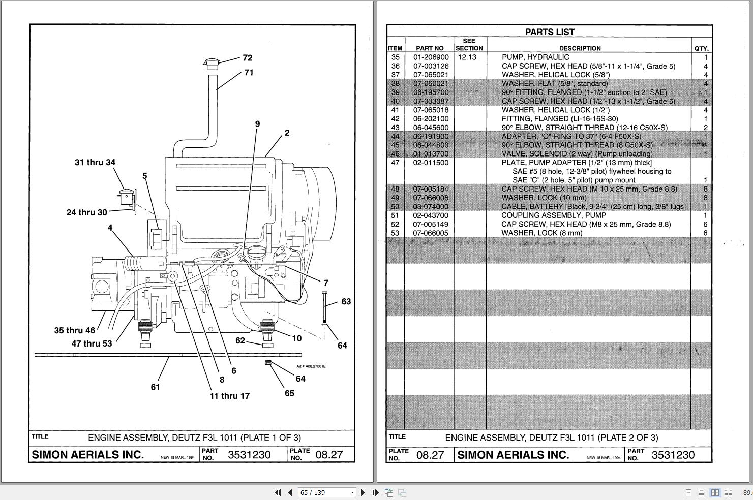 Simon Articulated Boom Lift AT45 Parts Manual 89 445005 (2)