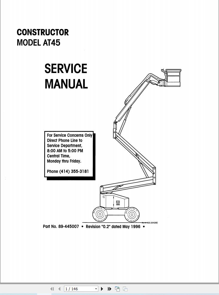 Simon Articulated Boom Lift AT45 Service Manual 89 445007 (1)