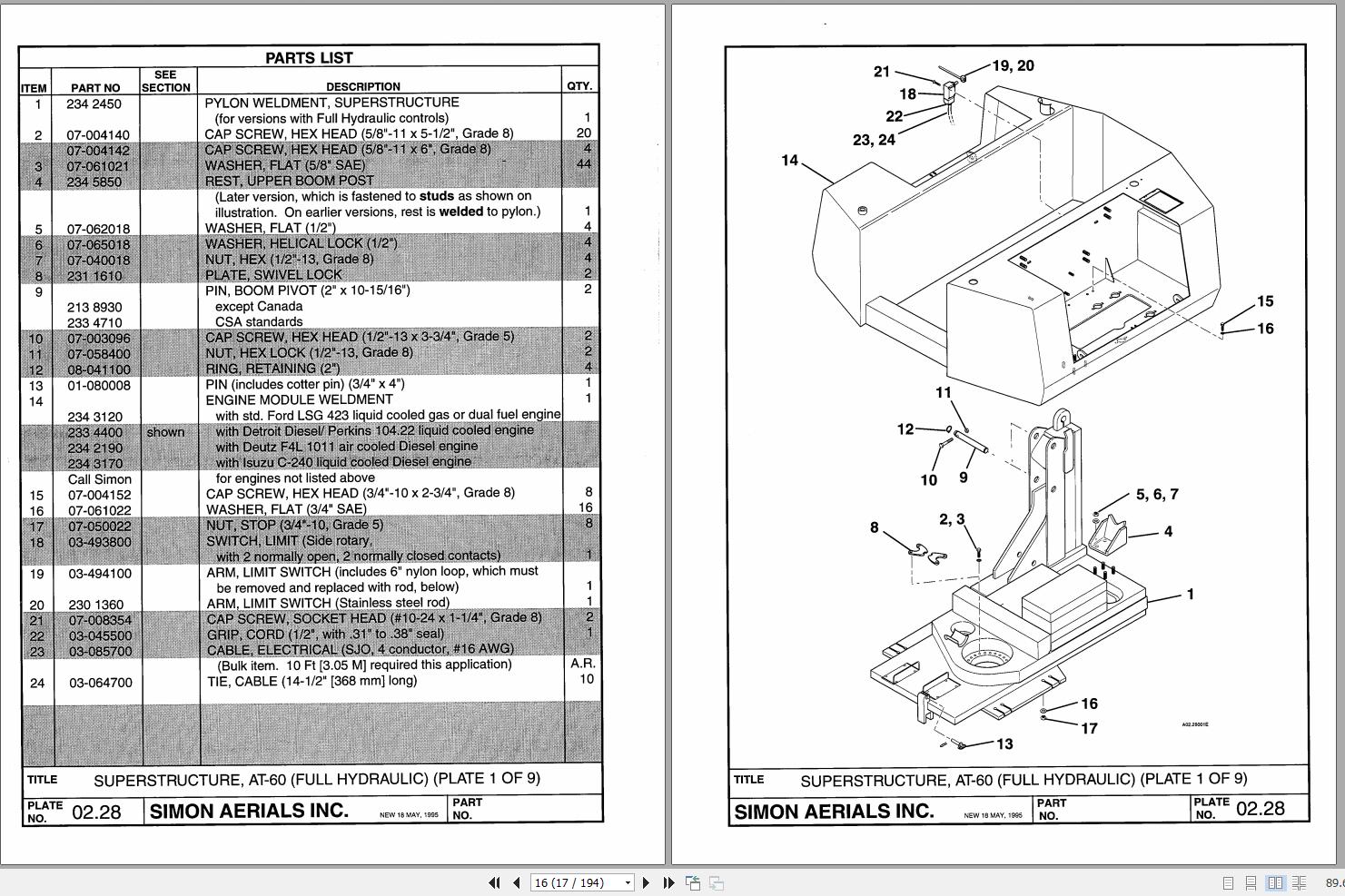 Simon Articulated Boom Lift AT60 Parts Manual 89 446105 (2)