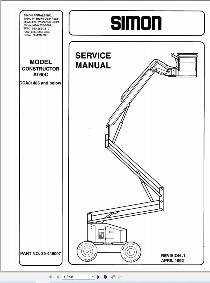Simon Articulated Boom Lift AT60C Service Manual 89 446007 1 (1)