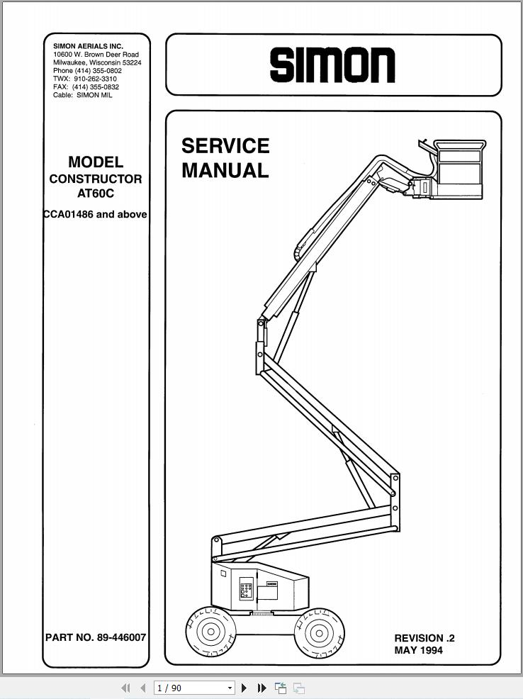 Simon Articulated Boom Lift AT60C Service Manual 89 446007 2 (1)