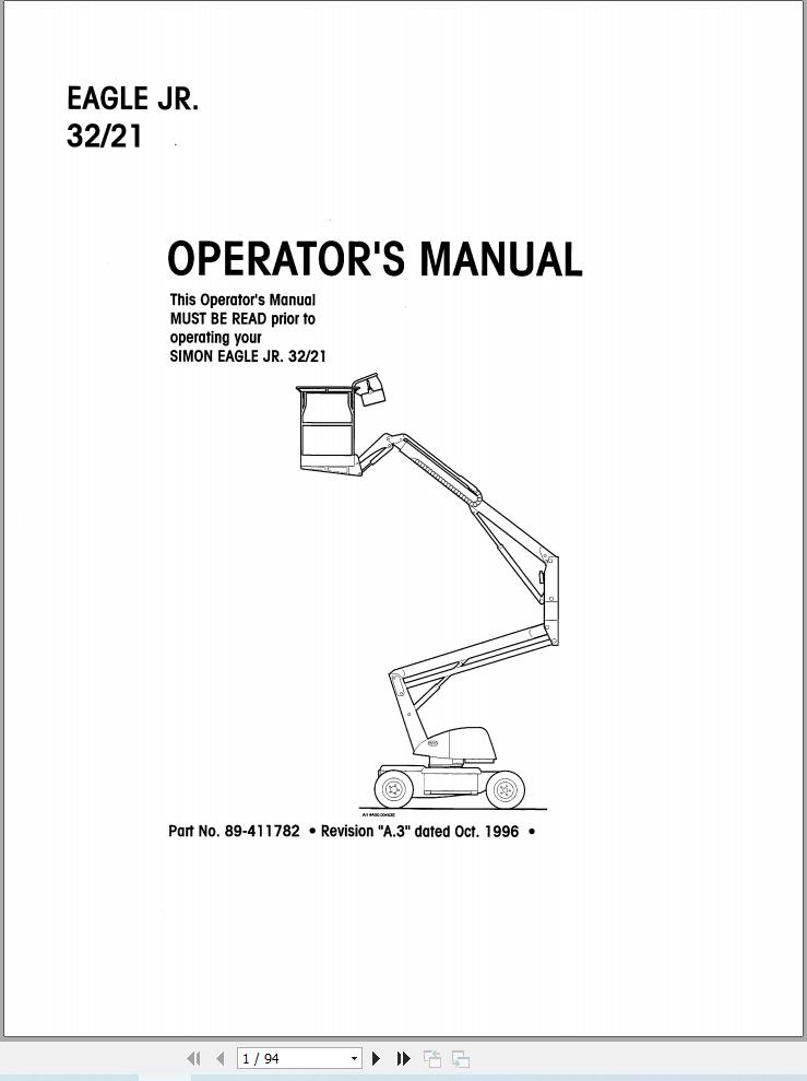 Simon Articulated Boom Lift EAGLE JR. 32 21 Operators Manual 89 411782 (1)