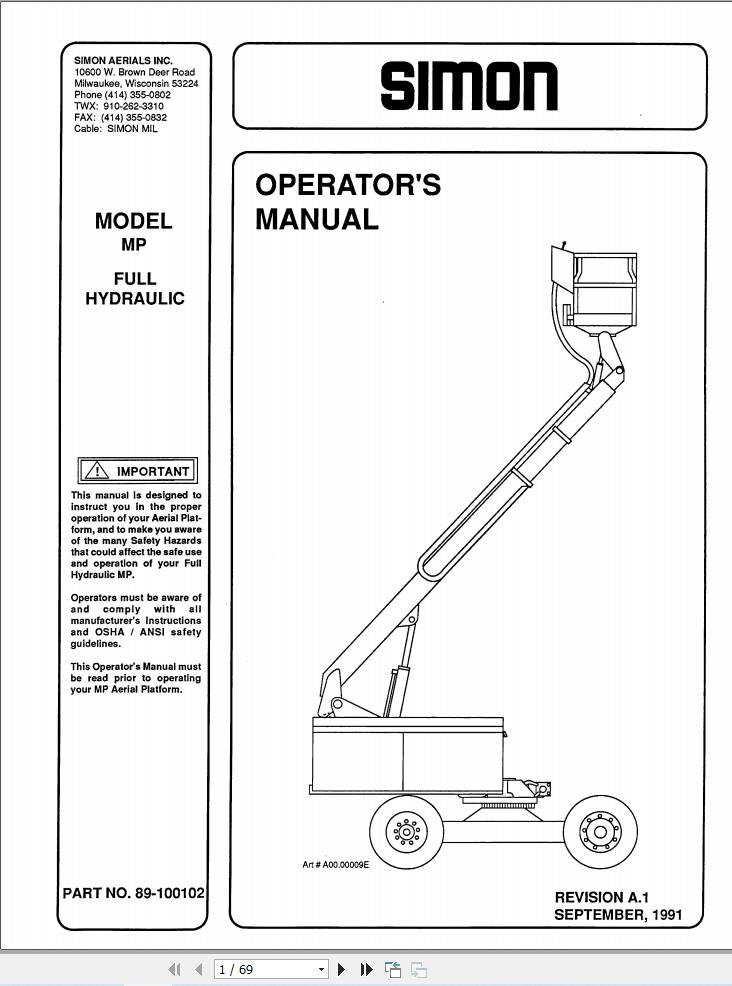 Simon Articulated Boom Lift MP Operator Manual 89 100102 (1)