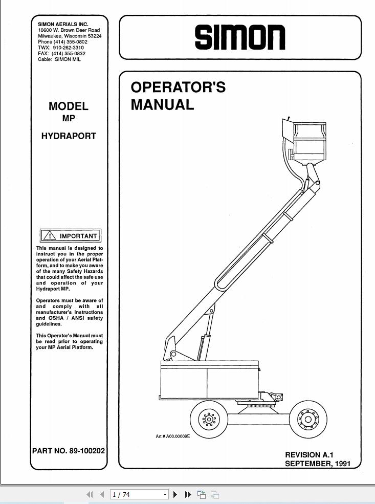 Simon Articulated Boom Lift MP Operator Manual 89 100202 (1)
