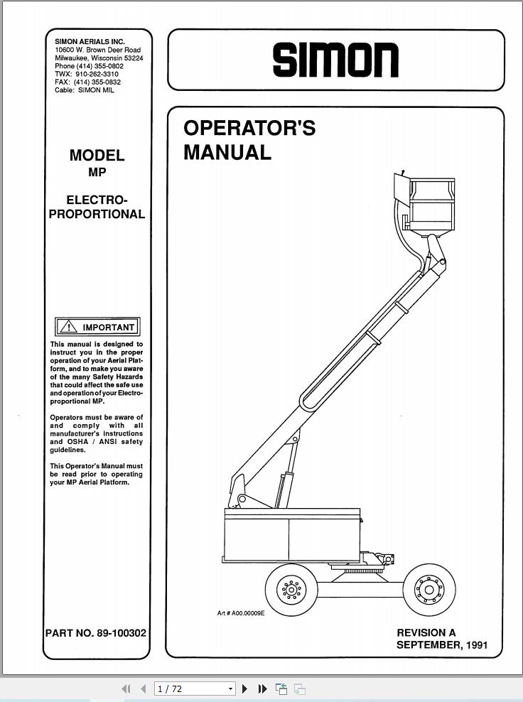 Simon Articulated Boom Lift MP Operator Manual 89 100302 (1)