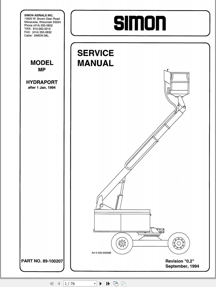 Simon Articulated Boom Lift MP Service Manual 89 100207 (1)