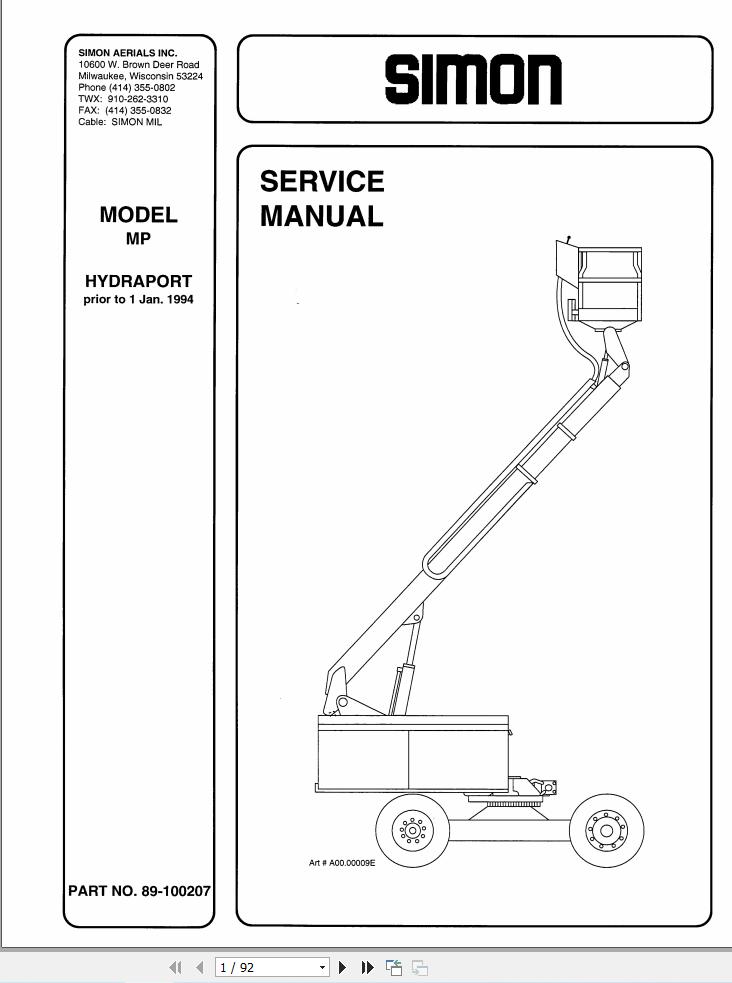 Simon Articulated Boom Lift MP Service Manual 89 100207 1 (1)