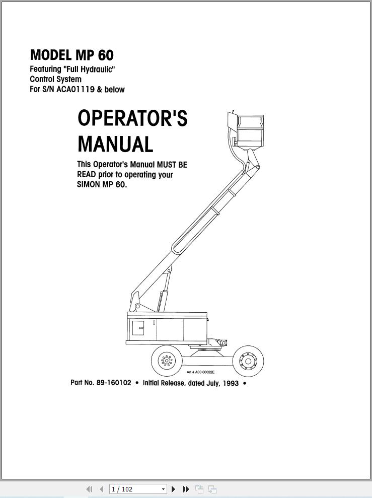 Simon Articulated Boom Lift MP60 Operators Manual 89 160102 (1)