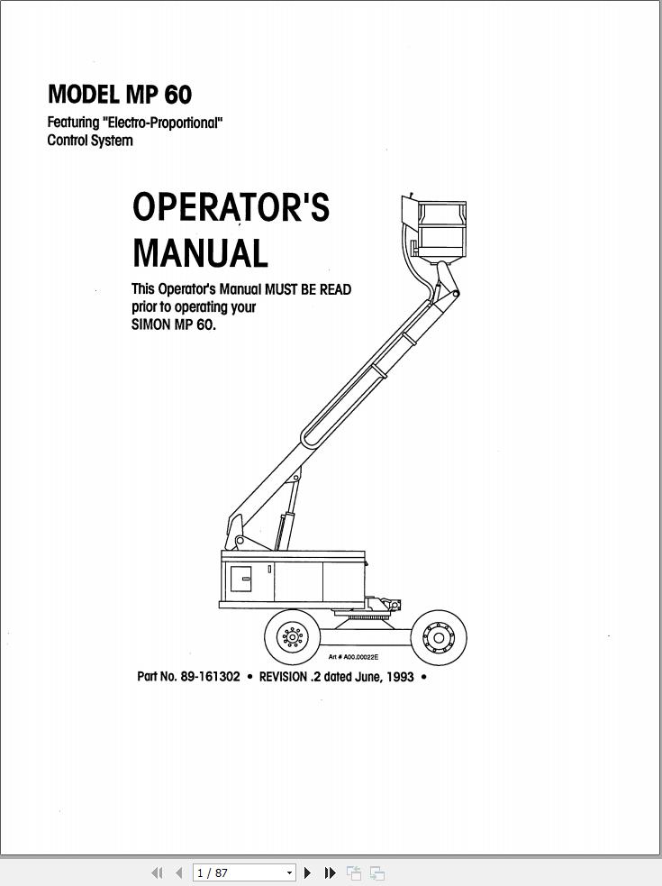 Simon Articulated Boom Lift MP60 Operators Manual 89 161302 (1)
