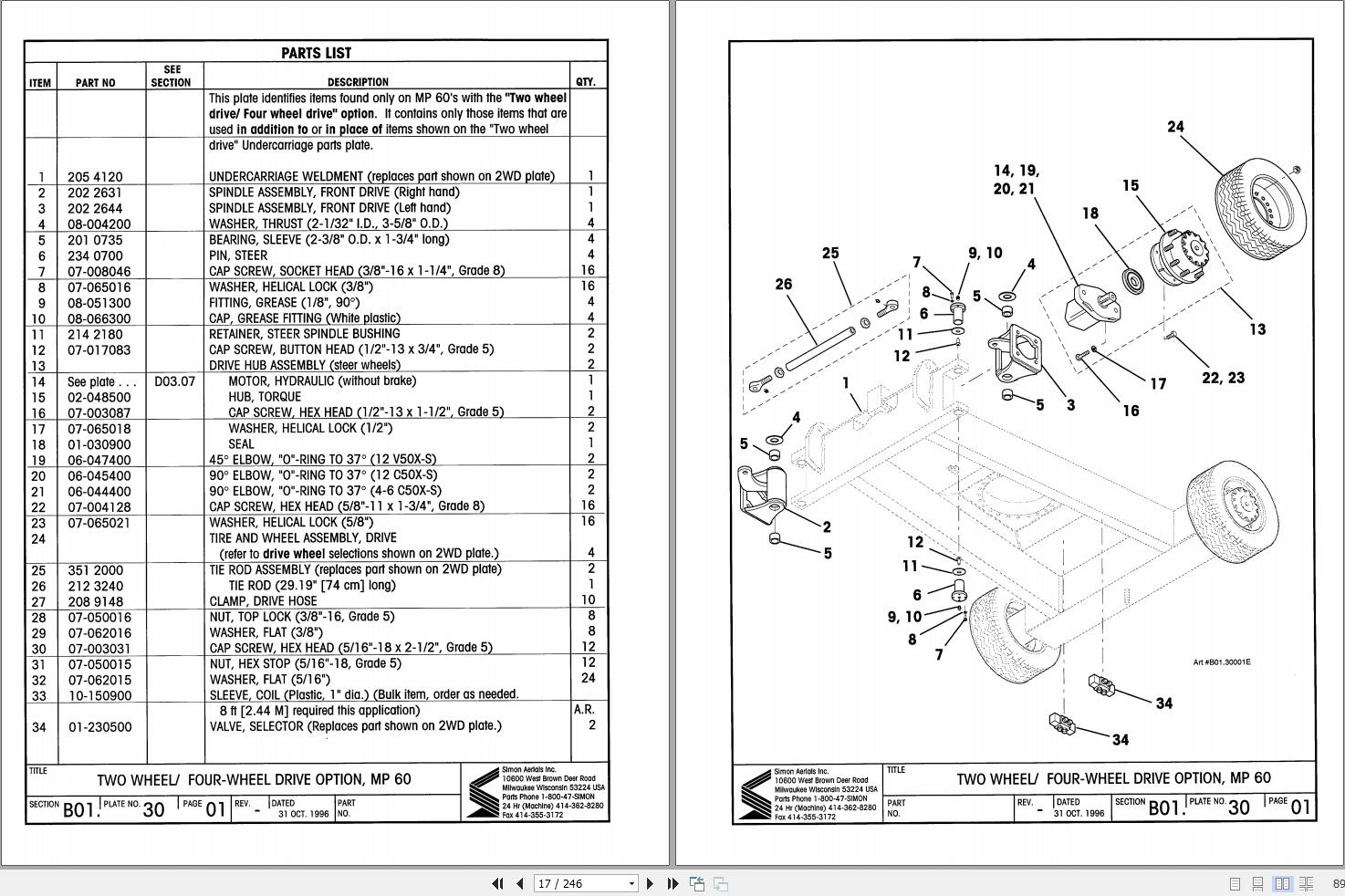 Simon Articulated Boom Lift MP60 Parts Manual 89 160305 (2)