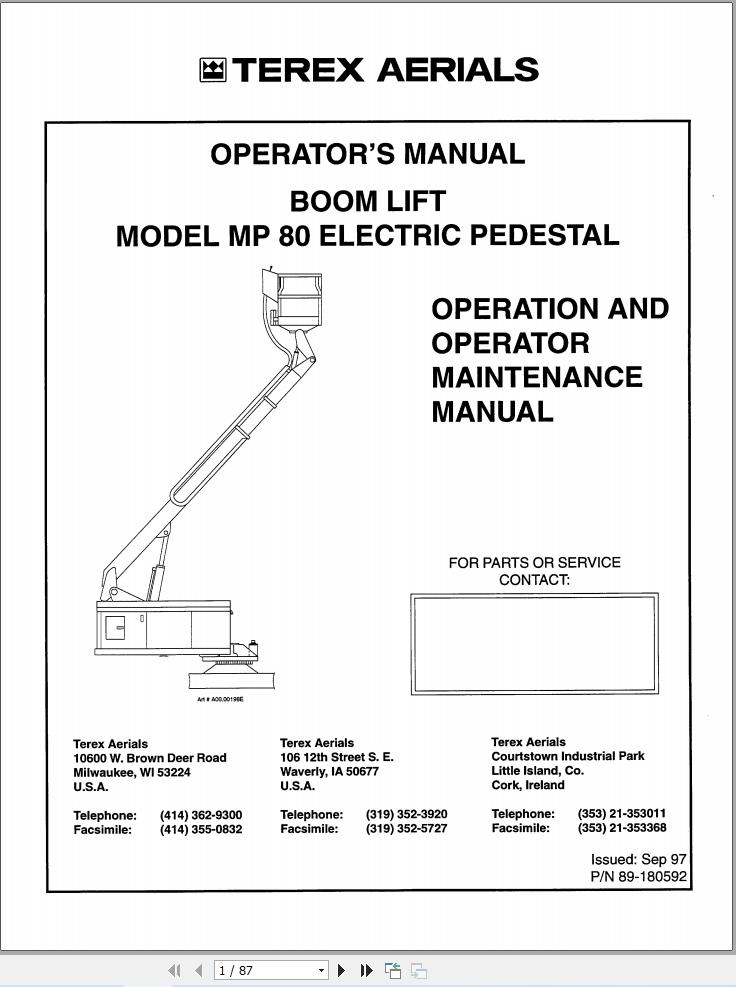 Simon Articulated Boom Lift MP80 Operators Maintenance Manual 89 180592 (1)