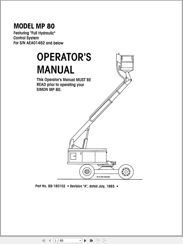 Simon Articulated Boom Lift MP80 Operators Manual 89 180102 (1)