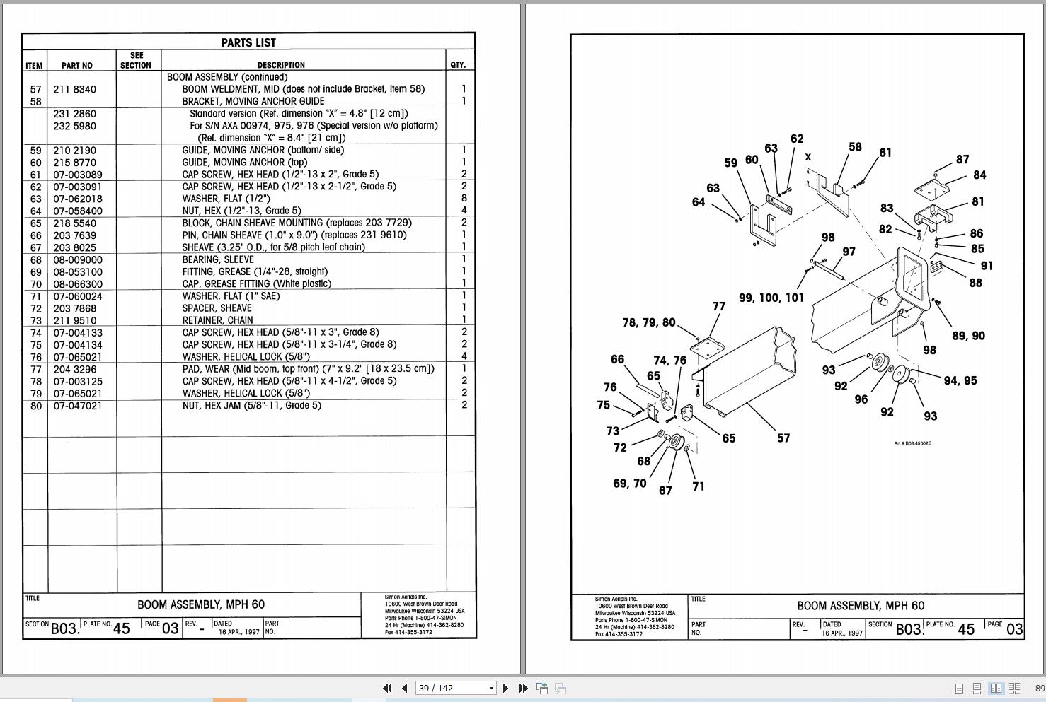 Simon Articulated Boom Lift MPH60 Parts Manual 89 162495 (2)