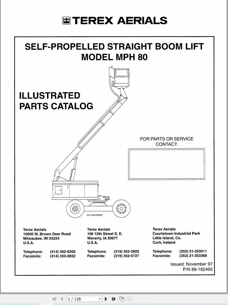 Simon Articulated Boom Lift MPH80 Parts Manual 89 182495 (1)