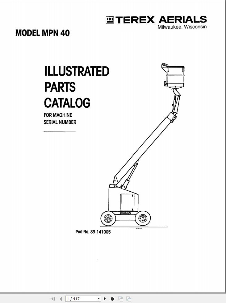 Simon Articulated Boom Lift MPN40 Parts Manual 89 141005 (1)