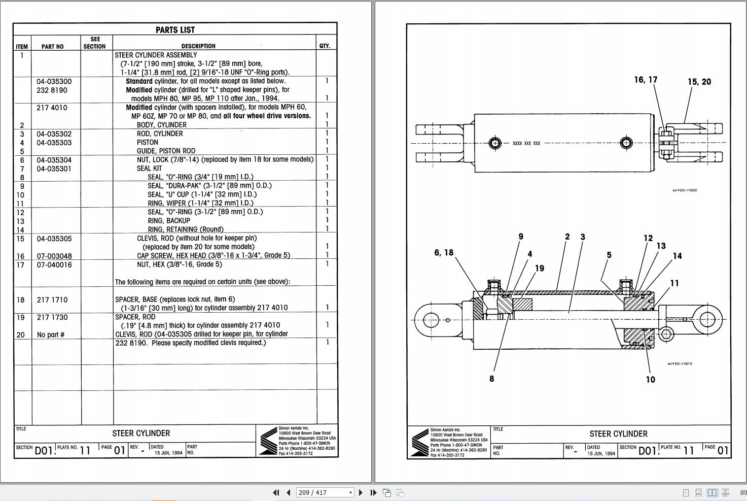 Simon Articulated Boom Lift MPN40 Parts Manual 89 141005 (2)