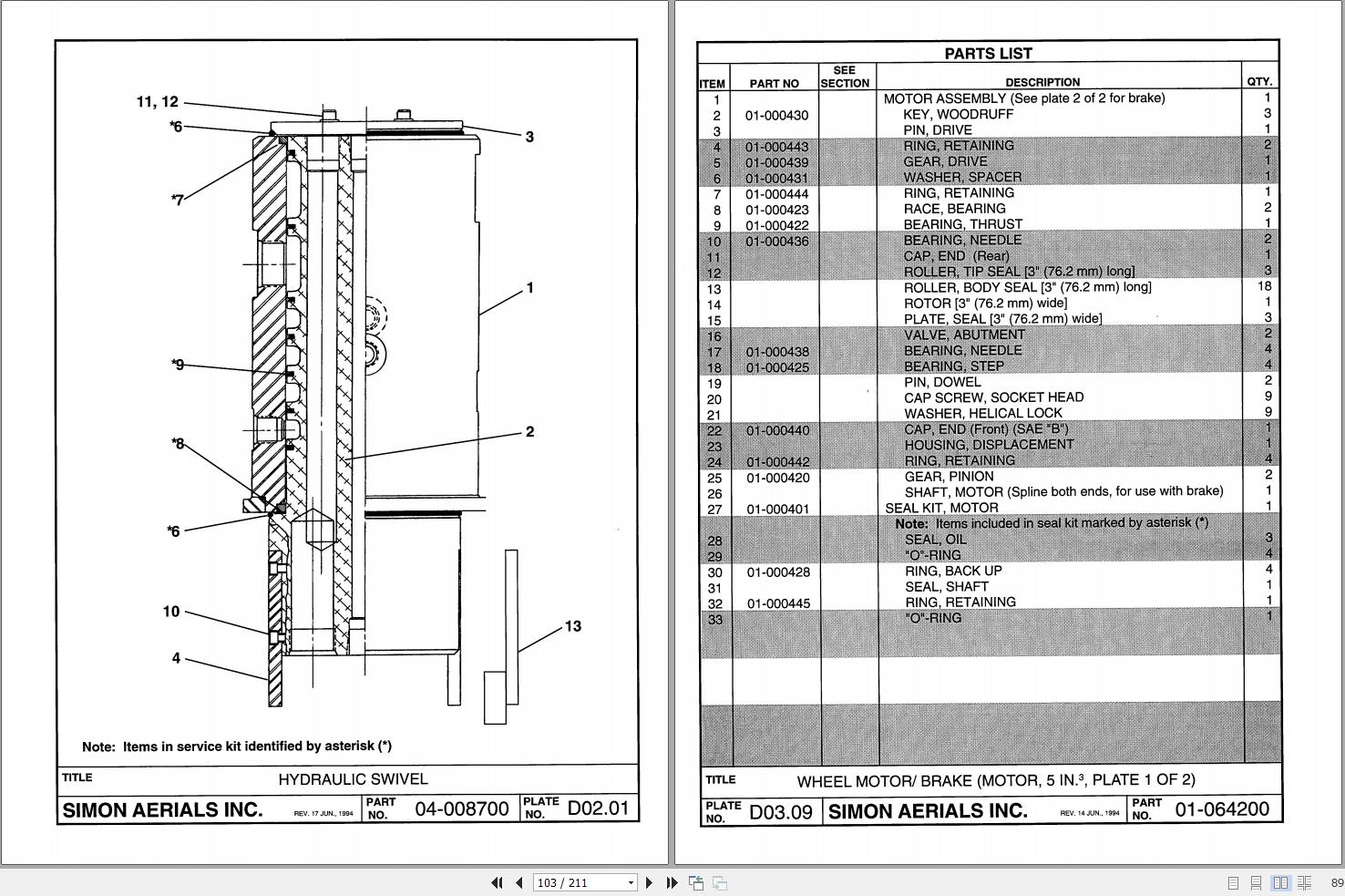 Simon Articulated Boom Lift RP120 Reach Plus Parts Manual 89 126005 (2)