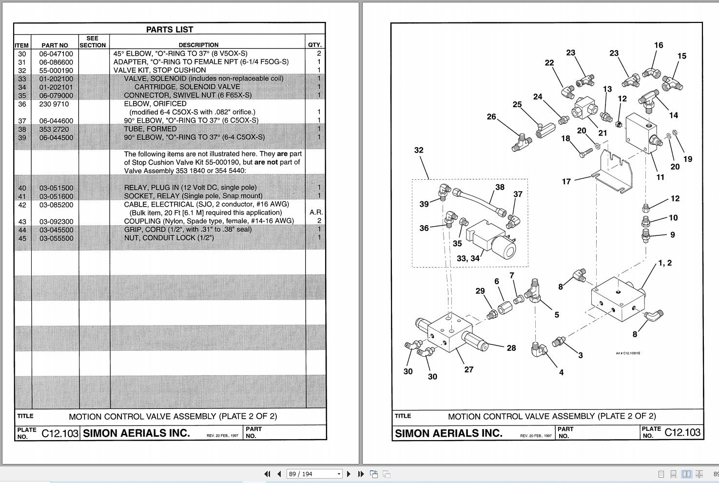 Simon Articulated Boom Lift RP46 Reach Plus Parts Manual 89 145005 (2)