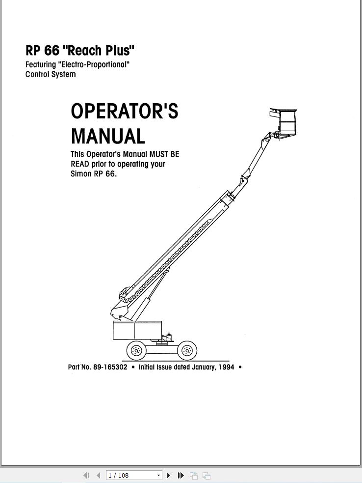 Simon Articulated Boom Lift RP66 Reach Plus Operators Manual 89 165302 (1)