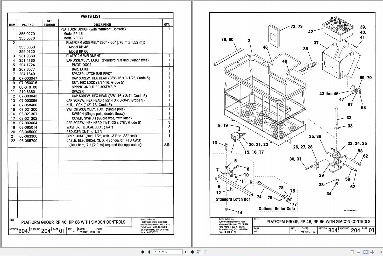 Simon Articulated Boom Lift RP66 Reach Plus Parts Manual 89 165005 (2)