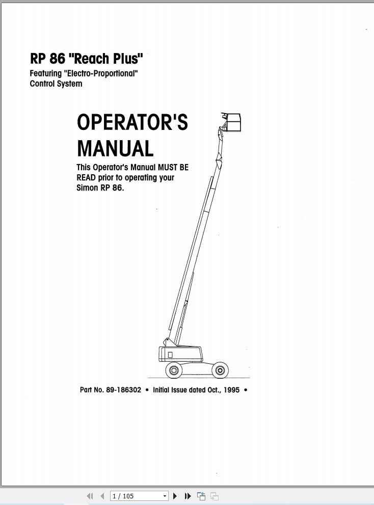 Simon Articulated Boom Lift RP86 Reach Plus Operators Manual 89 186392 (1)