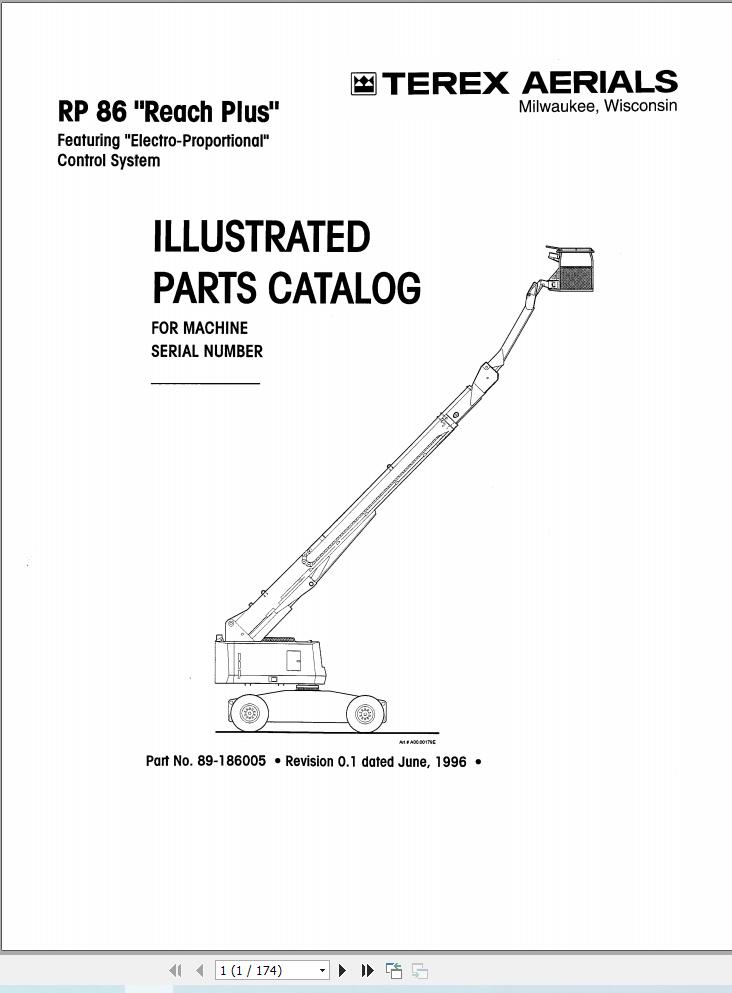 Simon Articulated Boom Lift RP86 Reach Plus Parts Manual 89 186005 (1)