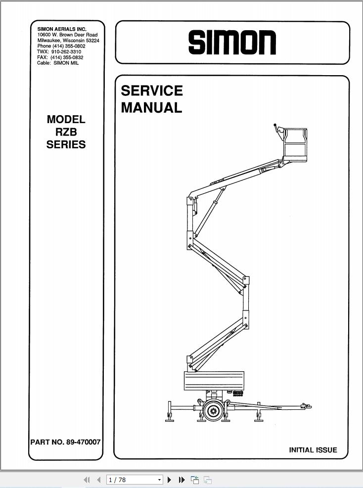 Simon Articulated Boom Lift RZB Series Service Manual 89 470007 (1)
