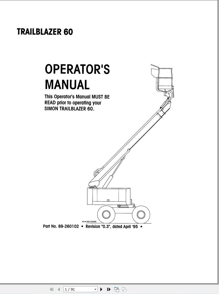 Simon Articulated Boom Lift TRAILBLAZER 60 Operators Manual 89 260102 (1)