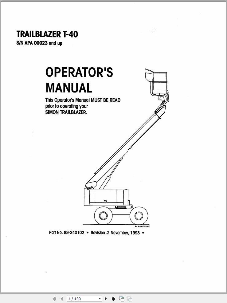 Simon Articulated Boom Lift TRAILBLAZER T 40 Operators Maintenance Manual 89 240102 (1)