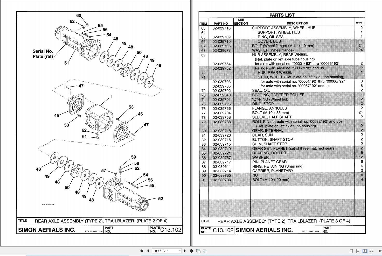 Simon Articulated Boom Lift Trailblazer 50 Parts Manual 89 250005 (2)