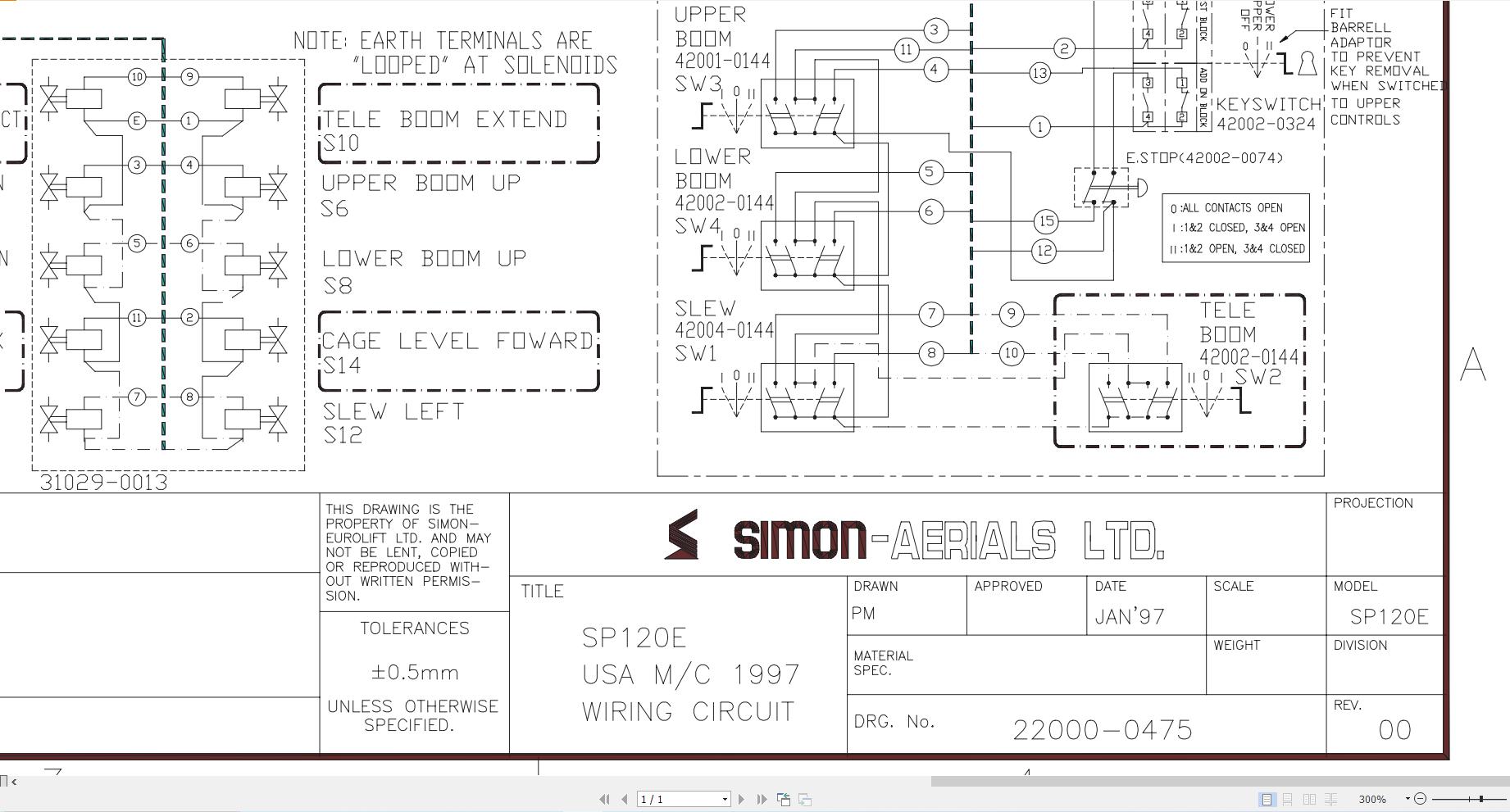 Simon Articulating Boom Lift SP120E Electrical Schematic 22000 0475 (1)