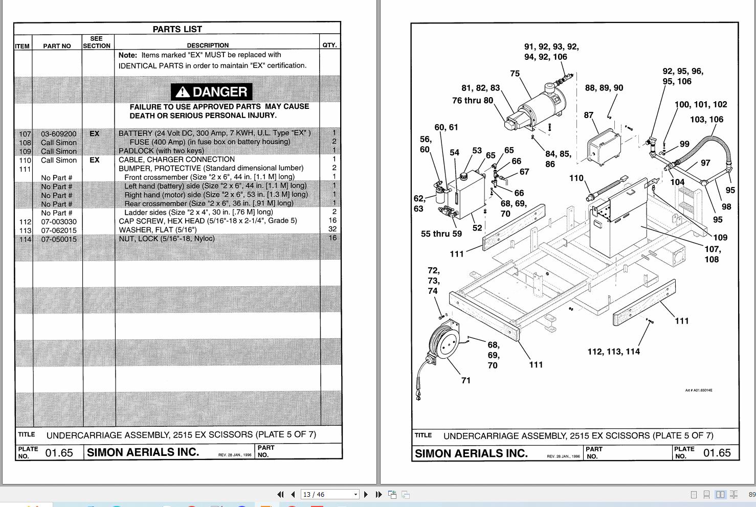 Simon Scissor Lift 2515EX Parts Manual 89 921795 (2)