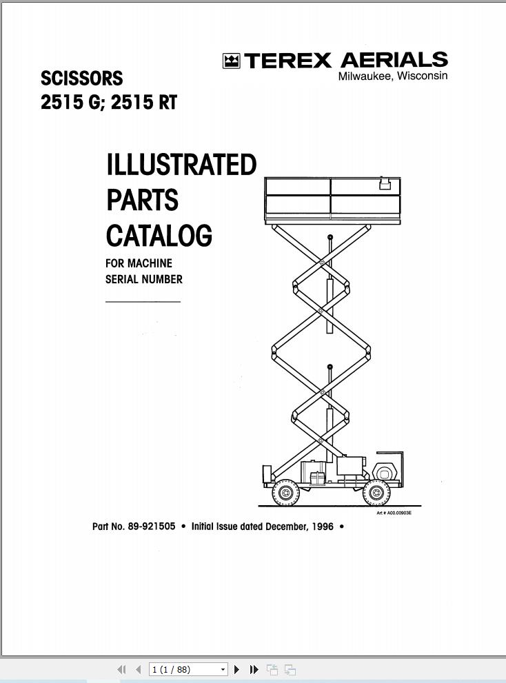 Simon Scissor Lift 2515G 2515RT Parts Manual 89 921505 (1)