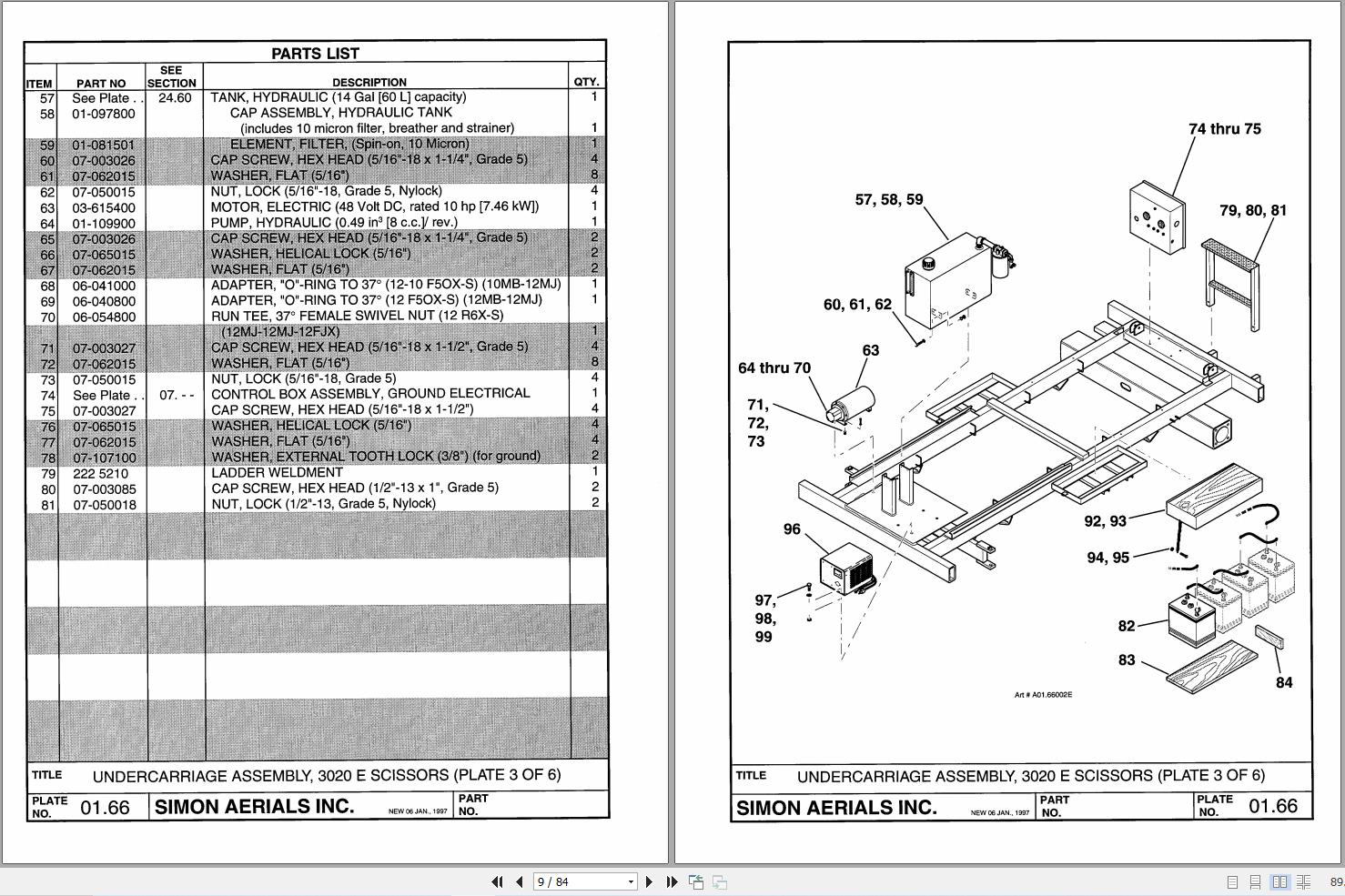 Simon Scissor Lift 3020E Parts Manual 89 923705 (2)